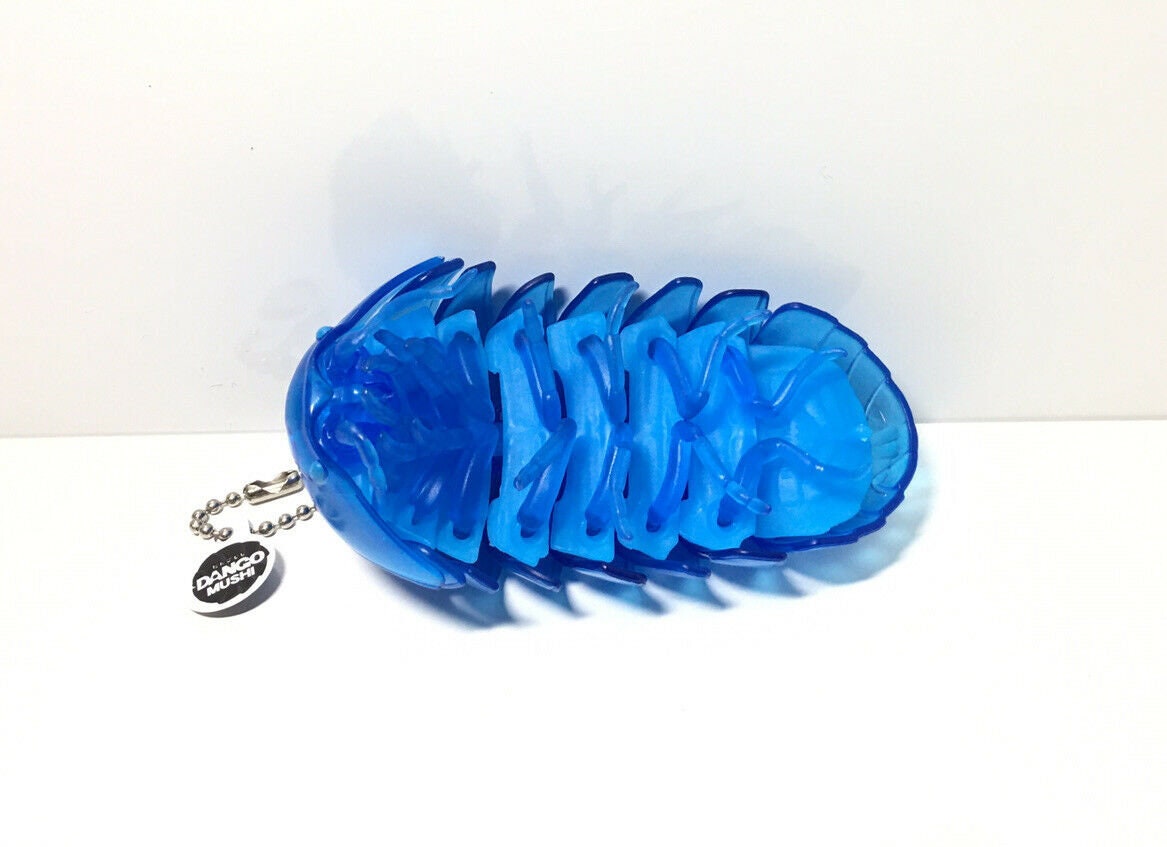 Plastic Pill Bug Roly Poly Insect Potato Bug Isopod KEYCHAIN Figure w/Moving Parts - CLEAR BLUE Color w/ Polar Bear Image 9cm